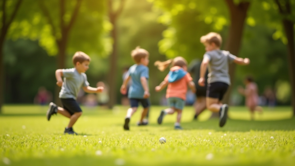 Enfants qui courent dans un parc public en plein air, exercice en famille