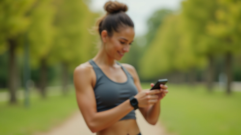 Femme en tenue de sport regardant une montre intelligente pendant un entraînement en plein air dans un parc